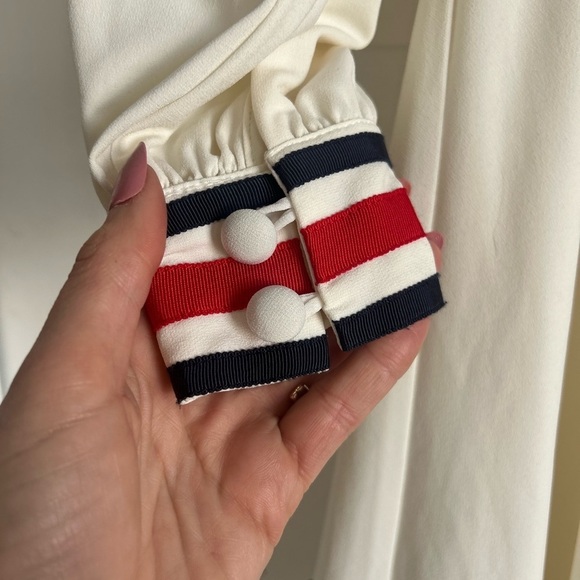 Gucci white silk maxi dress with red white and blue trim collar size S - Picture 6 of 7